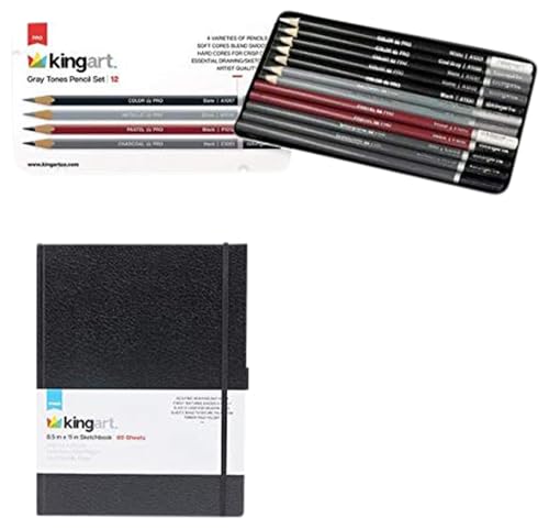 KINGART Paquete exclusivo, bocetos y dibujos, tono gris, 13 unidades.
