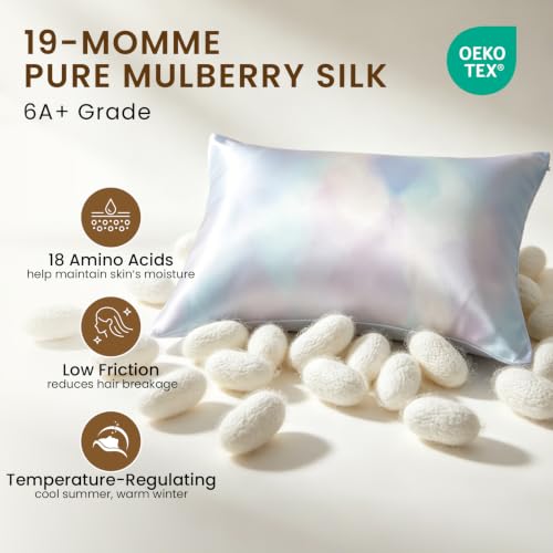 Image of THXSILK Set of 2 Natural Mulberry Silk Pillowcase for Hair & Skin with Zipper Closure, Cooling, Natural, Organic, Double Sided Silk Pillow Case (Gradient Light Blue, Queen 20 inchx30 inch)