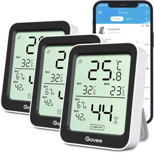 Govee Bluetooth Thermometer Hygrometer Innen, Digitale Thermometer 3 Stück | Präzise Temperatur Luftfeuchtigkeitsmesser mit App, Taupunkt/VPD, Benachrichtigungs, Datenspeicherung f