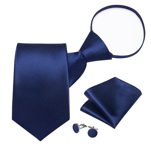 Image of DiBanGu Mens Zipper Ties Silk Adjustable Necktie Pocket Square