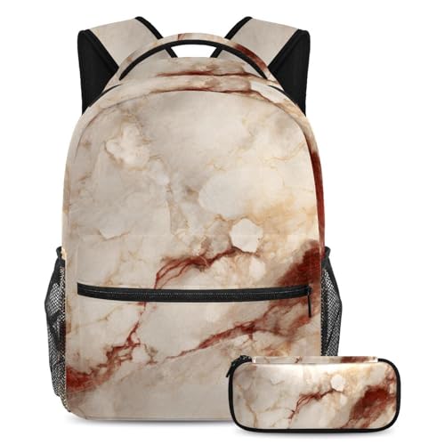 Ensemble cartable marbre grand sac à dos collège lycee ado avec trousse assortie