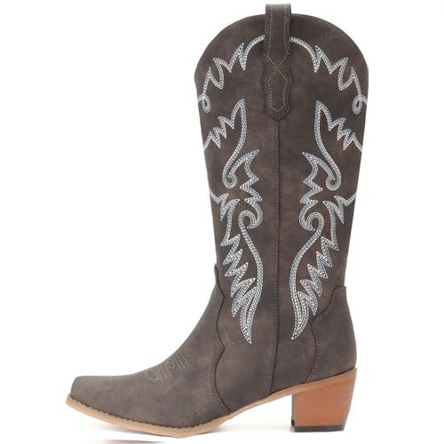 Image of IXU Cowboy Boots Women Pointy Toe Women's Mid Calf Western Cowgirl Boots | Casual Boots