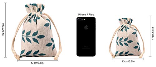 Burlap Bags With Drawstring- Storage Bag- Sachets Bag- Gift Pouch For Party | Wedding-12pcs (17×23cm(6.8×9.2 inch), leaf)