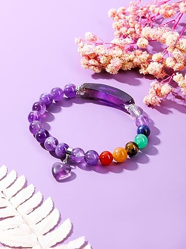 Jovivi 7 Chakra Bracelets for Women Men Natural Chakra Gemstones 8mm Round Beads Amethyst Crystal Heart Bracelet Reiki Healing Stones Energy Stretch Bracelet Jewelry Gifts2