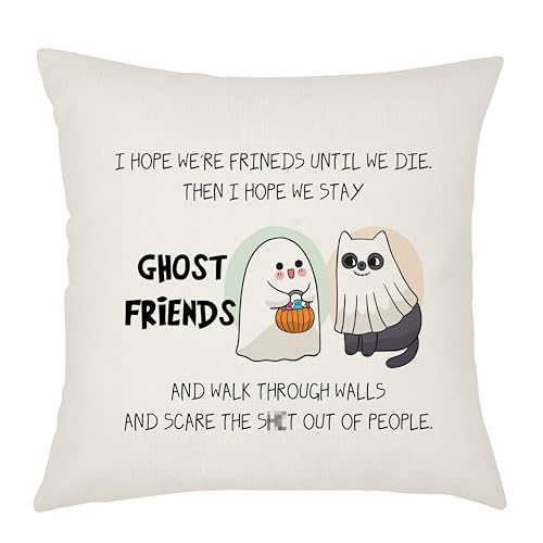 Weosan Funny Ghost Friends - Funda de cojín de lino de 45 x 45 cm, decoración del hogar, regalos de amistad a larga distancia para amigos, mejores amigas, mejores amigas, We-003