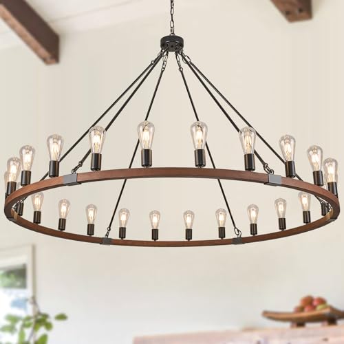 Image of Farmhouse Wooden Wagon Wheel Chandelier 24-Light 59 inch Light Fixture