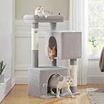 PAWZ Road Cat Tree, Large Cat Tower with 2 Spacious Condo, Natural Sisal-Covered Scratching Posts, Big Top Perch and Furr Hanging Balls for Large Cats Adult, Grey