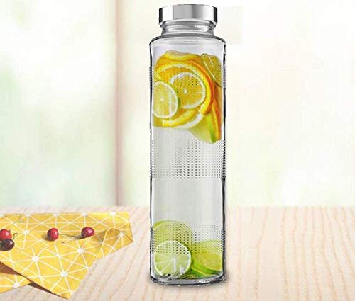 Image of Raawan Glass Water Bottles, Glass Fridge Water Bottle with Steel Cap, Wide mouth Leak proof & detox water bottle glass, water bottle for fridge, fridge bottle -750 ML (2 Bottle)