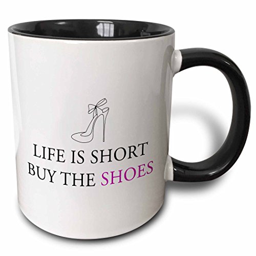 3dRose Life Is Short Buy The Shoes Mug, 11 oz, Black