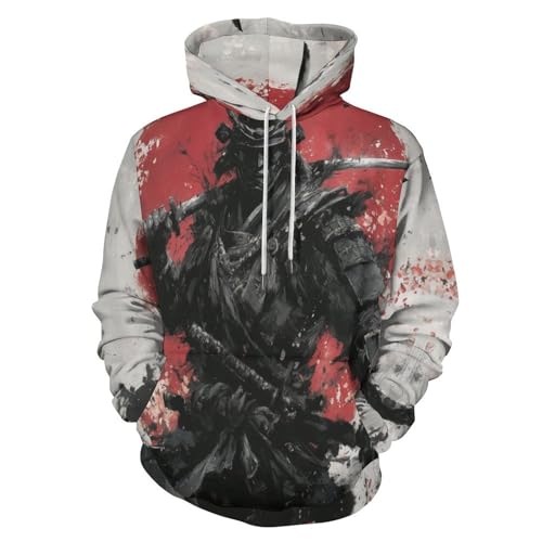 Sweat à capuche guerrier japonais pull manches longues d'hiver pour homme