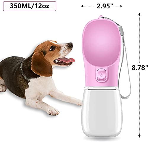 Pet Dog Water Bottle, 12 OZ Portable Puppy Water Dispenser Leak Proof Water Cup with Drinking Feeder for Pets Outdoor Walking, Hiking, Travel (350 ML / 12 OZ, Pink) - Image 3