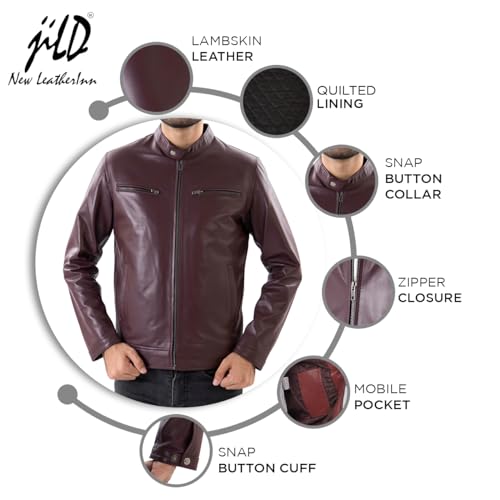 Image of Jild Classical Single Piece Lambskin Leather Jacket Men - Everyday Wear Snap Tab Collar Men's Motorcycle Leather Jacket