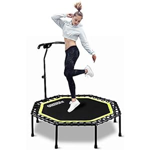 ONETWOFIT 51″ Silent Trampoline with Adjustable Handle Bar, Fitness Trampoline Bungee Rebounder Jumping Cardio Trainer Workout for Adults