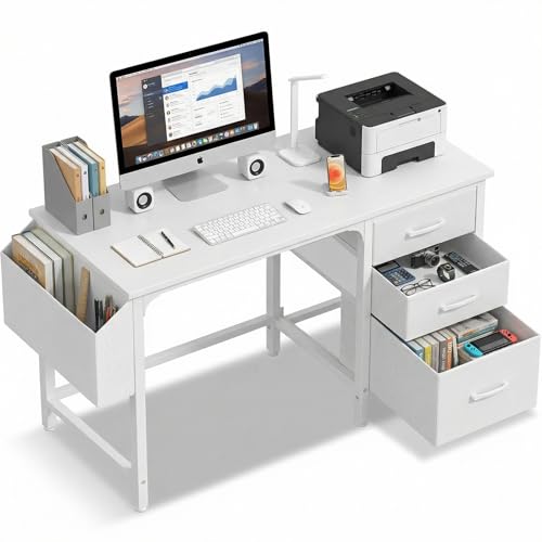 La mejor comparación de Escritorio Minimalista los preferidos por los clientes. 42 Escritorio Blanco con Archivadores de Tela,120CM Escritorio para Computadora L,Moderno PC,Minimalista Mesa de Escritura para Dormitorio,Espacio Pequeño,Oficina en...