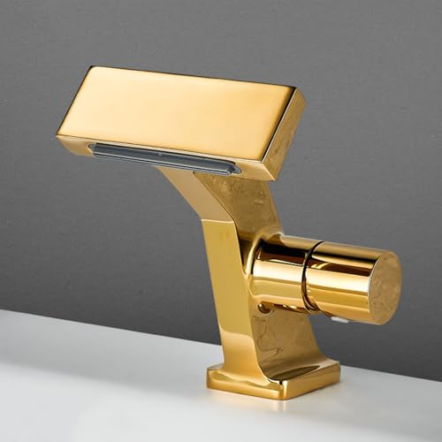 Grifo de cascada dorado con monomando elegante para lavabo de baño de lujo LWX 4