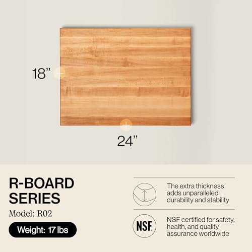 Image of John Boos R-Board Series Rectangular Wooden Maple Cutting Board 24 inchx18 inch - 1.5 inch Thick, 18-lb Reversible Butcher Block with Edge-Grain & Finger Grips - Made in the USA | - 1.5 inch Thick, 18-lb Reversible Butcher Block with Edge-Grain & Finger Grips - Made in the USA