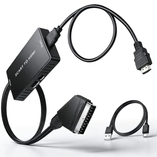 Beigemo SCART auf HDMI Konverter 1080P SCART zu HDMI Adapter Analog zu Digital Video Audio Wandler Plug & Play mit USB Stromkabel für HDTV VHS DVD Player Sky Receiver PS2 PS3