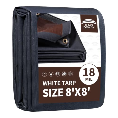 RAINDEWAY 8x8 Feet Super Heavy Duty Tarp 18 Mil UV Resistant Weatherproof Multipurpose Waterproof Poly Tarp with Grommets and Reinforced Edges Brown/Gray Tarps