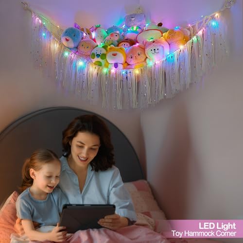 Image of FIOBEE Stuffed Animals Net LED Light Toy Hammock for Kids Bedroom Storage