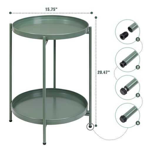 Hollyhome HMTT-23MGRE 2-Tier Round Metal End Side Table thumb #2