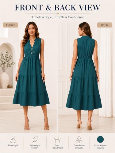 Image of BROVAVE Womens 2026 Summer Sleeveless Shirt Dress Collar Striped V Neck Casual Midi Dresses
