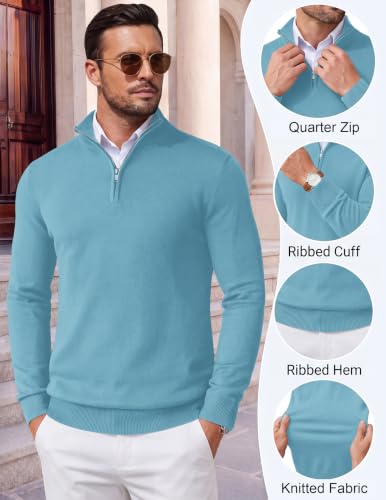 Image of COOFANDY Men's Quarter Zip Up Sweaters Slim Fit Lightweight Mock Pullover