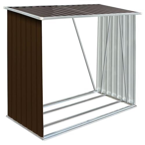 Tidyard Casetilla para leña Acero galvanizado marrón 163x83x154 cm