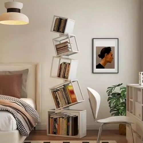 Estantería Vertical de 5 Niveles, Organizador de Libros metálico de pie, estantería Multiusos para Sala de Estar y Dormitorio (Blanco)