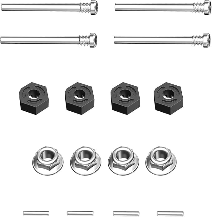 Jetwood RC Car Accessories Wheel Hex, Pins, M4 Lock Nut, Round Head Half Thread Screws, Spare Parts RC Vehicle Accessories for All 1/14, 1/16 Scale, KS002