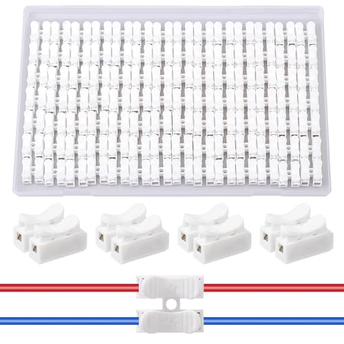 AUKENIEN 2P CH-2 Bornier Connecteur Rapide CH2 Domino Electricite Borne de Connexion Électrique Ressort Connecteurs Électriques 2 Fils Pince Câble Blanches (100Pièces)