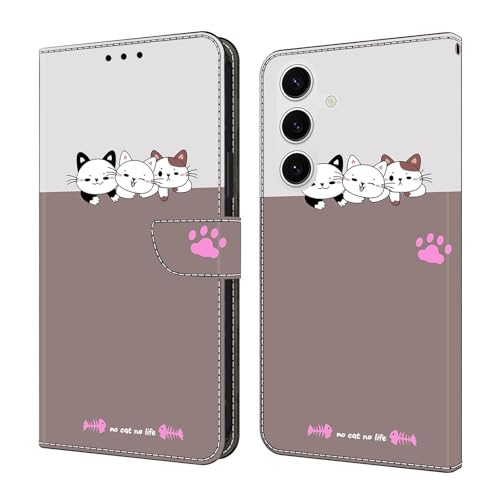 Étui compatible avec Samsung Galaxy S25 en cuir chat à rabat