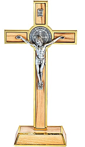 Motivationsgeschenke Benediktus Stehkreuz Kruzifix Olivenholz Korpus Tisch-Kreuz Goldfarben Metall 20 cm Versehkreuz Motivationsgeschenke Benediktus Stehkreuz Kruzifix Olivenholz Korpus Tisch-Kreuz Goldfarben Metall 20 cm Versehkreuz