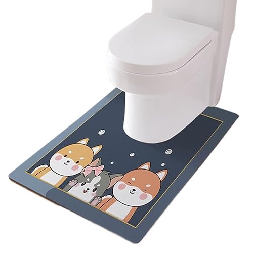OGXN トイレ足元マット トイレ敷きマット 便器 おしゃれ モロッコ風 北欧風 ふかふか ふわふわ 高密度 耳長 洗える 丸洗い 拭ける 吸水 速乾 抗菌 防臭 滑り止め付き 天然素材 大判 ロング レギュラーサイズ U 型 (60*55cm,楽しい入浴