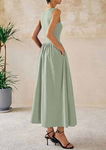 Image of PRETTYGARDEN Maxi Dresses for Women 2026 Summer Casual Sleeveless Patchwork Flowy Vacation Sundress Knit Long Work Tank Dress