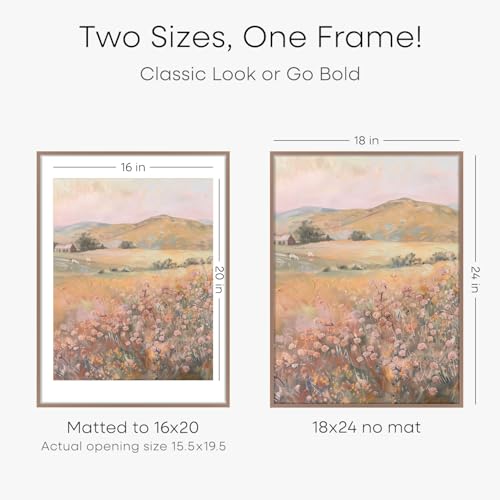 Image of Homeforia 18x24 Poster Frame Mocha, High End Metal 18 x 24 Picture Frames with Mat 16 by 20 inch Photo, 18x24 Mocha Frame Matted to 16x20 Print, 24x18 Hanging Frame, Tempered Glass, Wall Kit, Set of 1