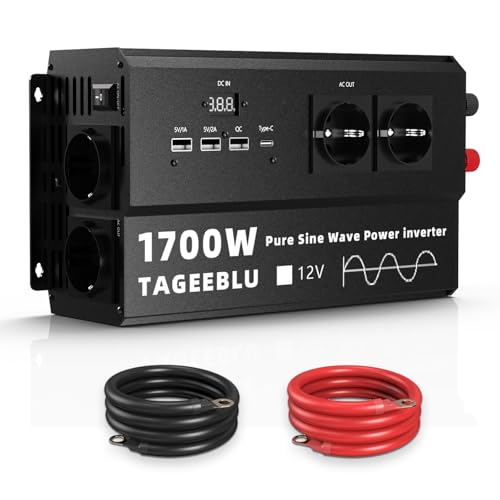 Convertisseur 12v 220v pur sinus 1700W avec écran LCD et 4 prises UE