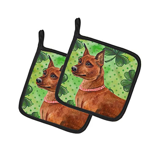 Caroline's Treasures BB9830PTHD Miniature Pinscher St Patrick's Pair of Pot Holders, Green Kitchen Heat Resistant Pot Holders Sets Oven Hot Pads for Cooking Baking BBQ, 7 1/2 x 7 1/2