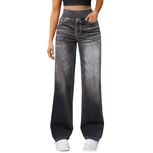 Générique Noir Jean Femme Taille Elastique, Pull on Jeggings et Jambes Droites avec Poches, Mode Slim Fit Pantalon Denim Leggings Large Stretch, Décontractés pour Le...