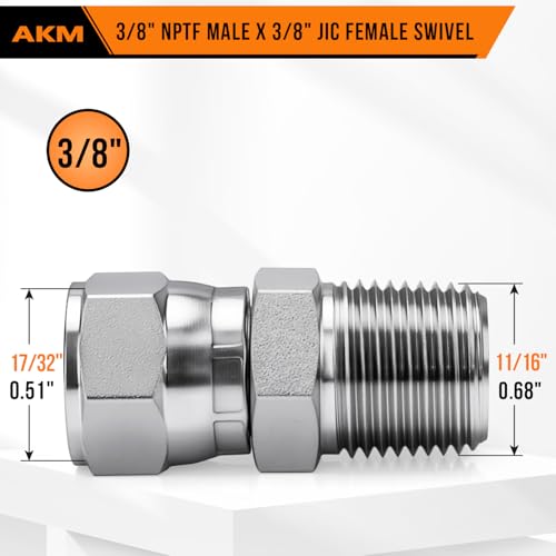 Image of Straight Hydraulic Hose Adapter Fittings, 6505-06-06 3 /8 inch Male (3 /8-18 NPTF) x 3 /8 inch Female JIC 37 Swivel (9 /16-18 UNF) Connectors x 5 pack