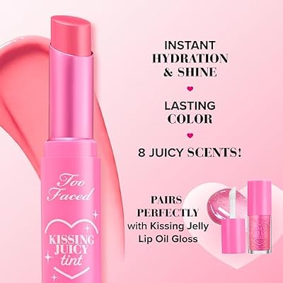 Too Faced Kissing Juicy Tint Lip Balm | Hydrating, Long Lasting Lip Stain for Instant Color + Shine with Juicy Scents, 0.10 Ounce