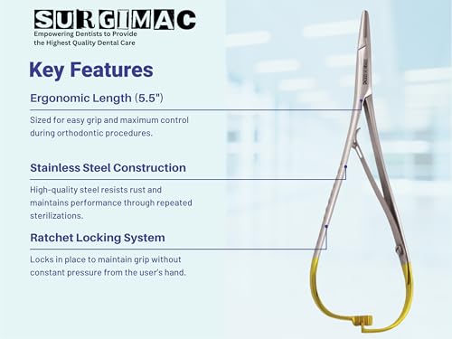 Image of SurgiMac Mathieu Pliers, 5.5 inch (14cm), Needle Holder Driver, Ligature Separator Placer, Orthodontic Pliers, Lace Back Tightener