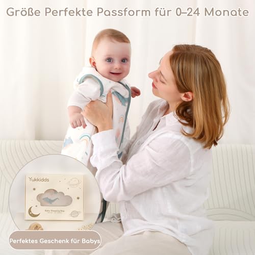Yukkidds 2er Pack Schlafsack Baby 1.5 TOG, 100% Baumwolle Babyschlafsack Neugeborene im 6-12 Monate, Perfekte für Frühling Herbst Winter (Blau Delphin)
