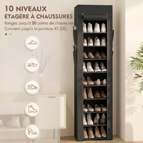 Étagère à chaussures 20 paires en métal noir HOMCOM pour entrée 10 niveaux 45cm - 5