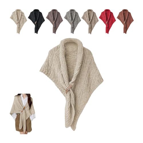 New Fall Winter Knitted Triangle Shawl with Leather Buckle, Multifunctional Shawl for Ladies