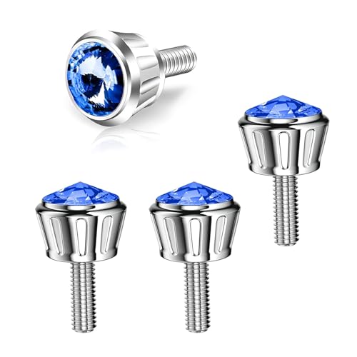 winterrock License Plate Screw Bolt Caps, Crystal Rhinestones License Plate Screws, Aluminum Alloy License Plate Frame Fastener Caps, Car Decor Accessories, Universal for Car Truck SUV (Blue)