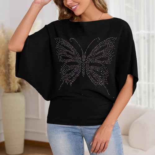 Image of MAKARTHY Womens Batwing Sleeves Knitted Dolman Pullovers Boat Neck Tops Sweatershirts