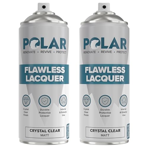 Polar Clear Matte Flawless Lacquer Spray - 2 x 13.5 Fl Oz - Clear Coat Spray Paint - Non-Yellowing & Scratch Resistant - Interior & Exterior Surfaces for Wood, Metal, Plastics, Glass & Ceramics