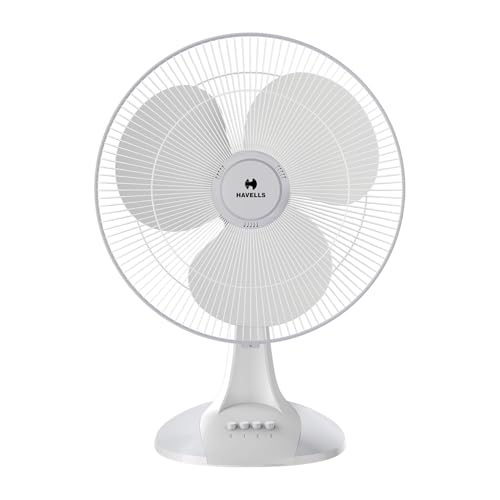Havells Sameera 400mm Table Fan | Jerk free oscillation, 120 ribs guard, 3 Speed Settings, 1360 RPM...