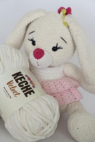Keche Velvet Yarn for Crocheting, Soft Chenille Bulky Baby Blanket Amigurumi Yarn 100 gr (132 yds) - Brown