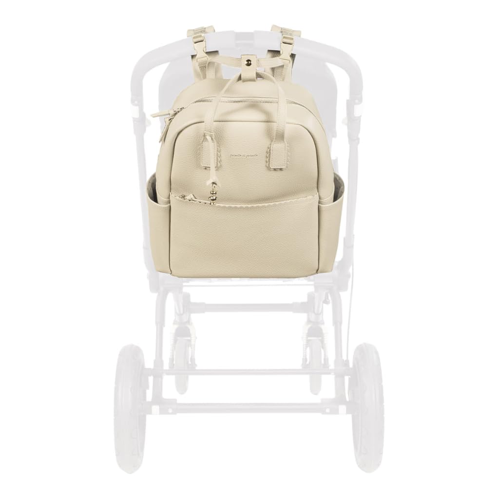 Zaino con fasciatoio passeggino nascita Modello ICON in simil pelle lavabile in lavatrice a 30° in varie colorazioni. Borsa fasciatoio nascita per passeggino (Crema)